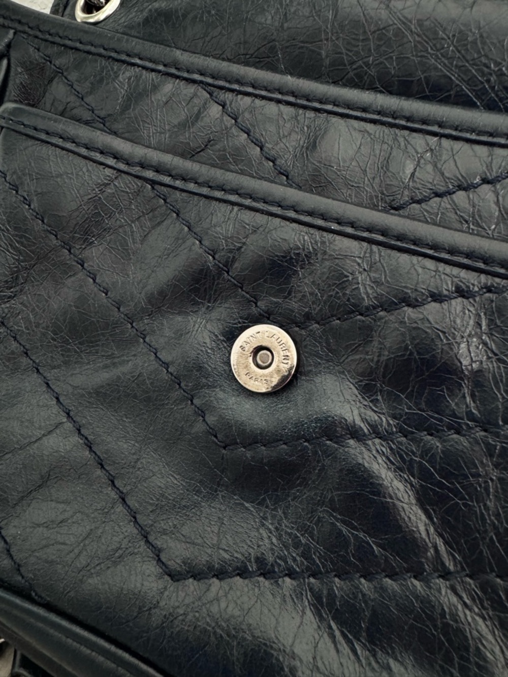 Saint Laurent Nikki Navy Quilted Leather Chain Crossbody Bag - Picture 7 of 10